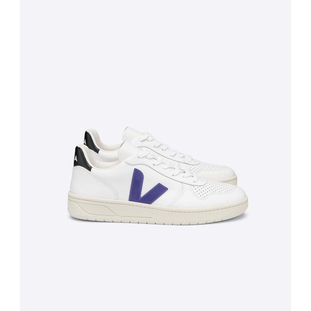 Veja V-10 LEATHER Sneakers Heren White/Purple/Black | NL 328VRW